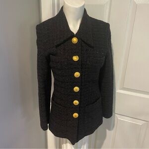 IMPASSE NEW YORK BLACK METALLIC FITTED BLAZER W/6 GOLD BUTTONS. S/4